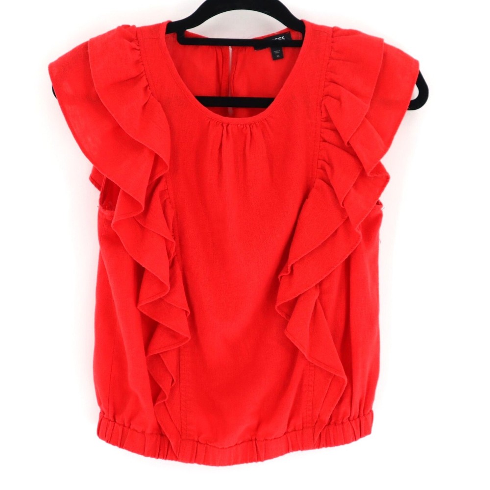 Express Linen Ruffle Sleeve Blouse Womens XS Red Summer Travel Resort Coastal