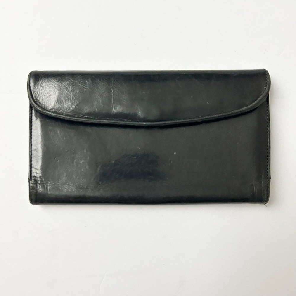 Vintage Coach Black Soft Leather Trifold Checkbook Wallet