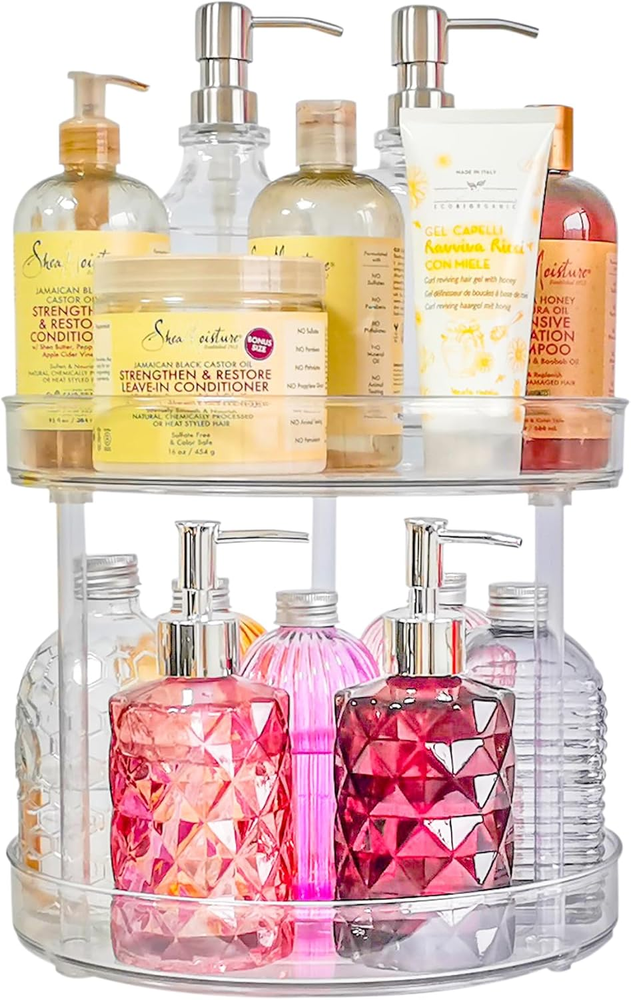 2-Tier Clear Lazy Susan Turntable 11-Inch Spice Rack for Pantry Cabinet