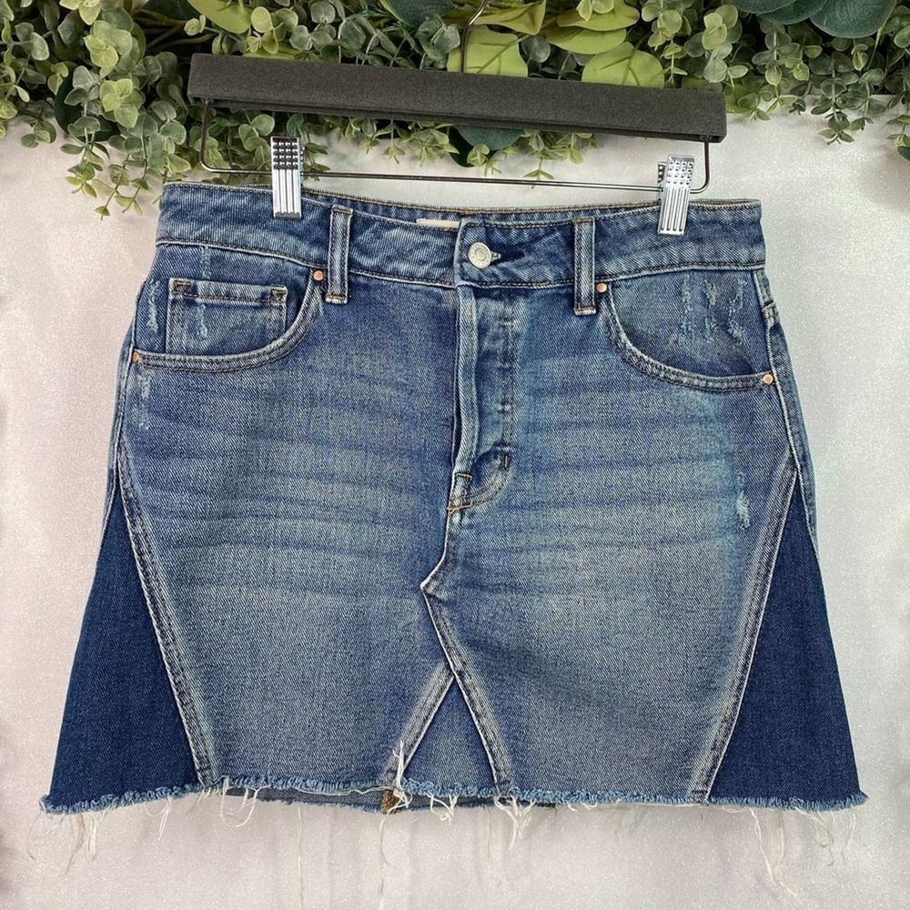 Pacsun Distressed Patchwork Denim Mini Skirt Y2K Retro Size 27 Casual Frayed