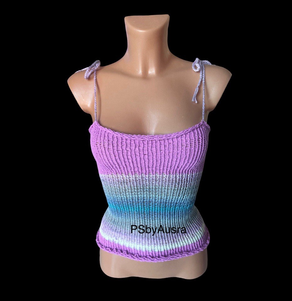 Crochet Top Boho Holiday Halter Cami Tank Tops psbyausra Multi