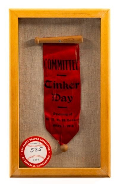 Rare 1918 Baseball Joe Tinker Day Committee Member Ribbon Pin from Barry Halper Collection-image
