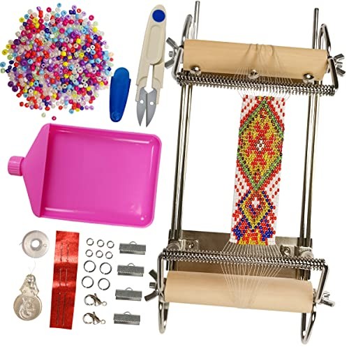 hobbyworker The Second Generation Adjustable Bead Loom Kit with Seed Beads,Large