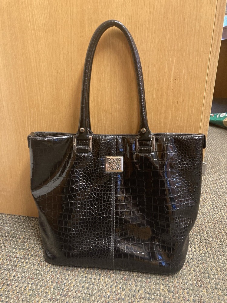Anne Klein Black Faux Alligator Chic Stylish Tote Bag