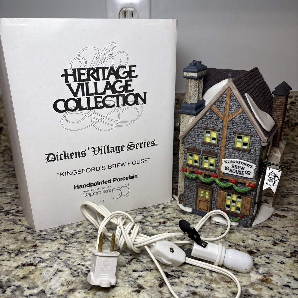 Department 56 Dickens Village Kingsfords Brew House with Sign Box and Lights