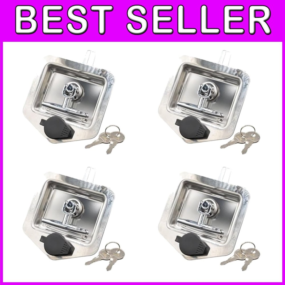 Secure 4-Pack Stainless Steel T-Handle Latches with Keys - Highly Polished