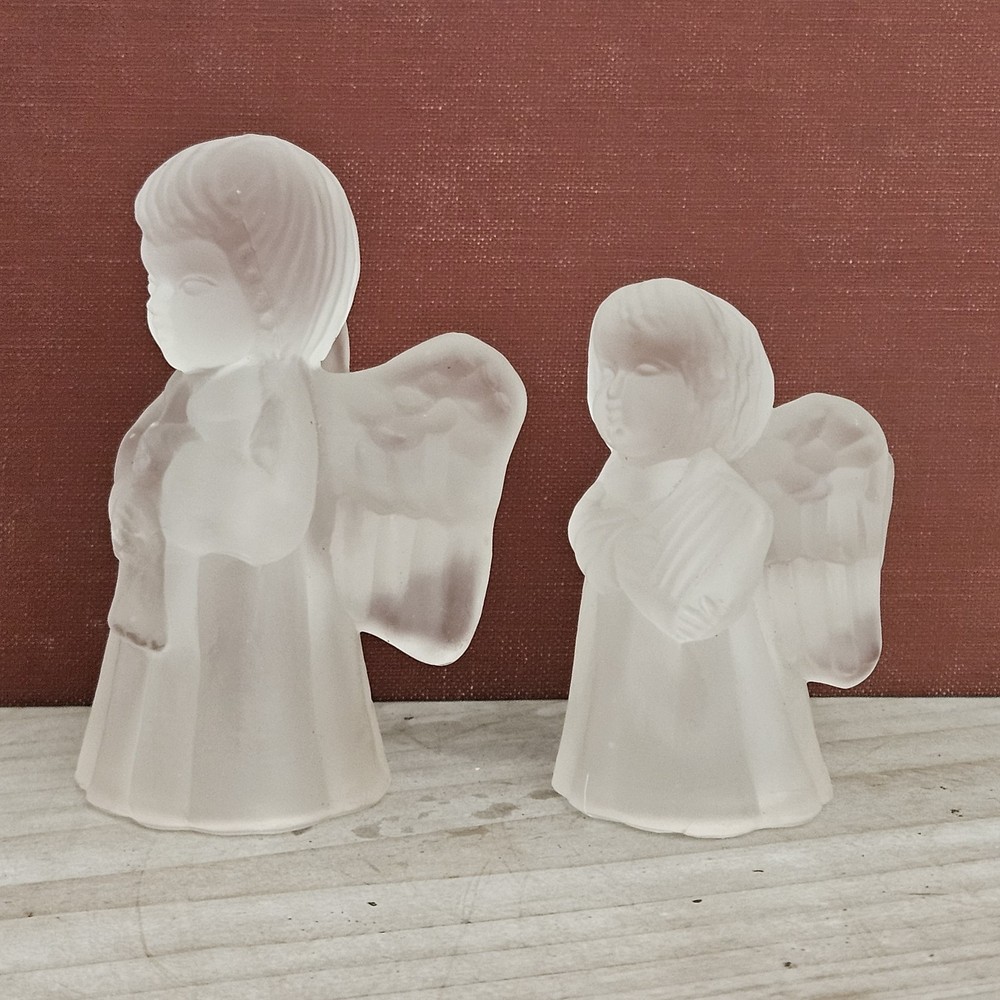 Vintage frosted glass angel candle holders set of 2