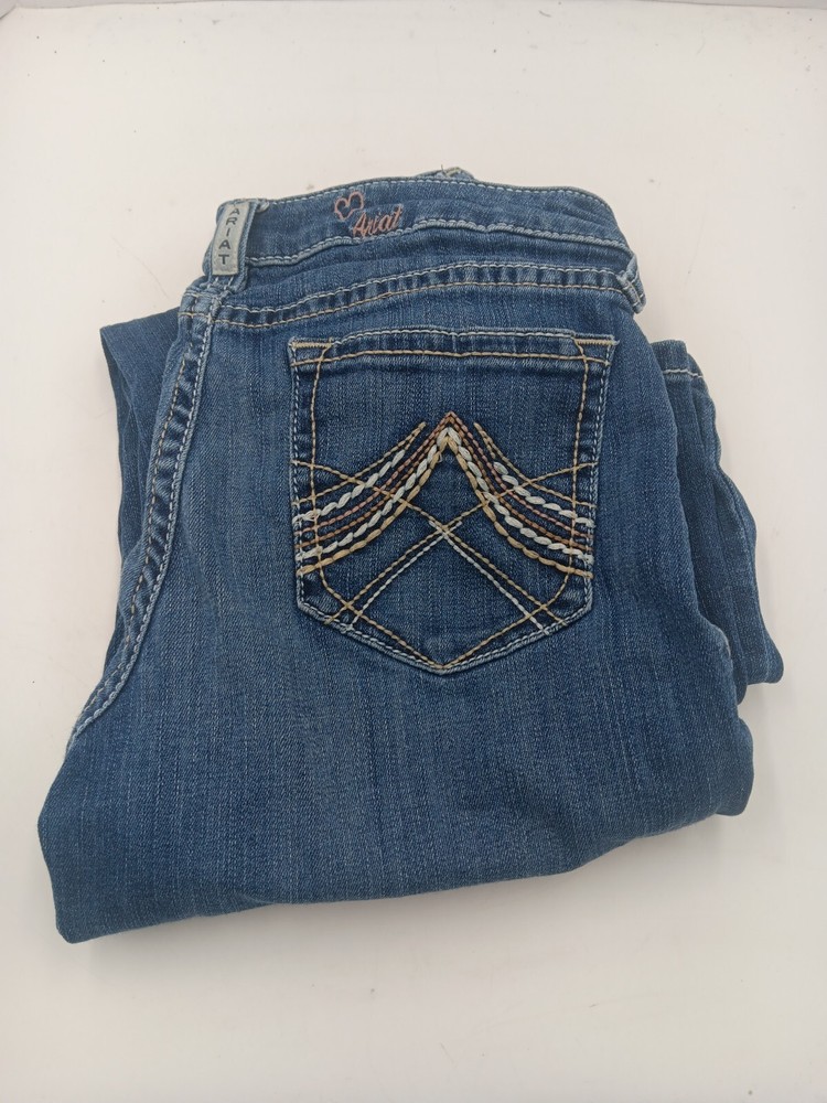 Ariat REAL Girls Size 16 Mid Rise Bootcut Blue Western Denim Jeans Heavy Stitch