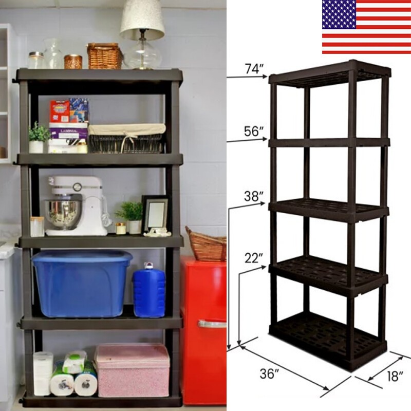 5-Tier Adjustable Plastic Garage Shelving Unit Storage Rack Organizer