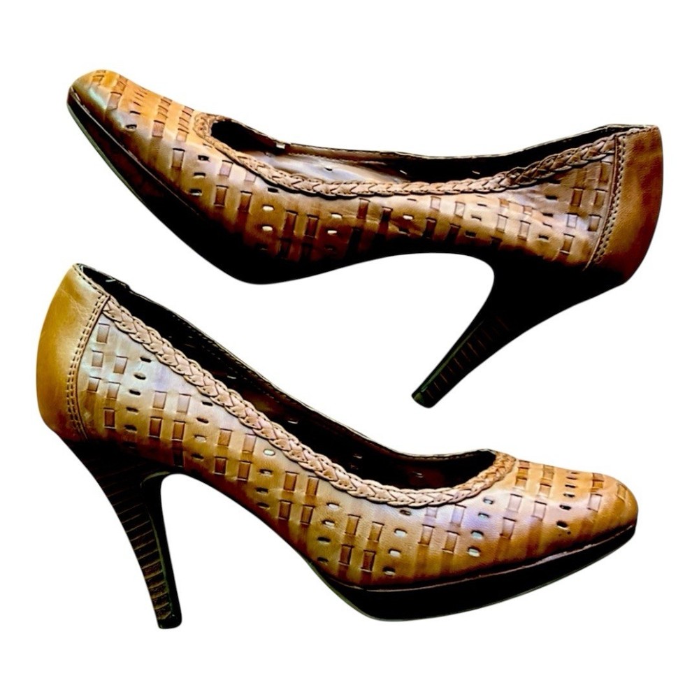 Andrew Geller Tan Braided Stiletto Pumps Womens Heels Size 7.5