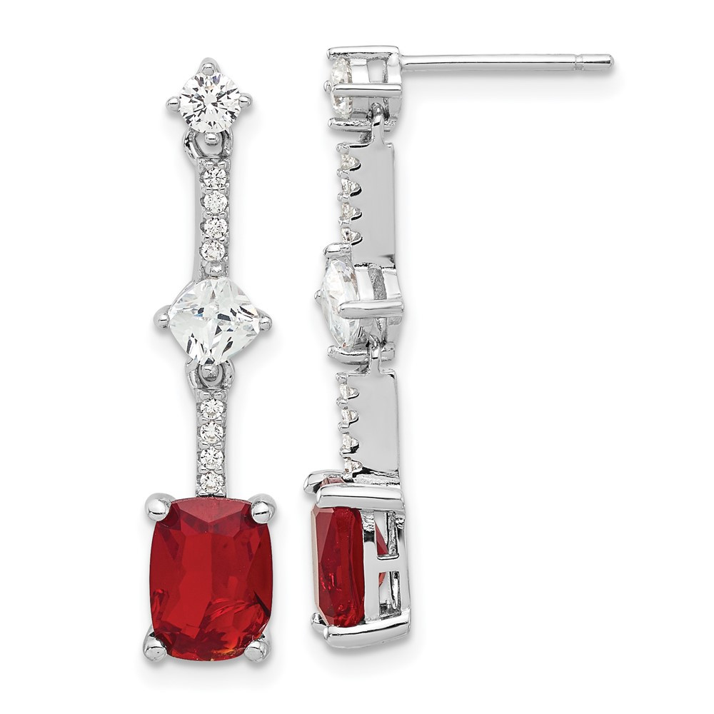 Sterling Silver Red and White CZ Drop Dangle Earrings 2.96g