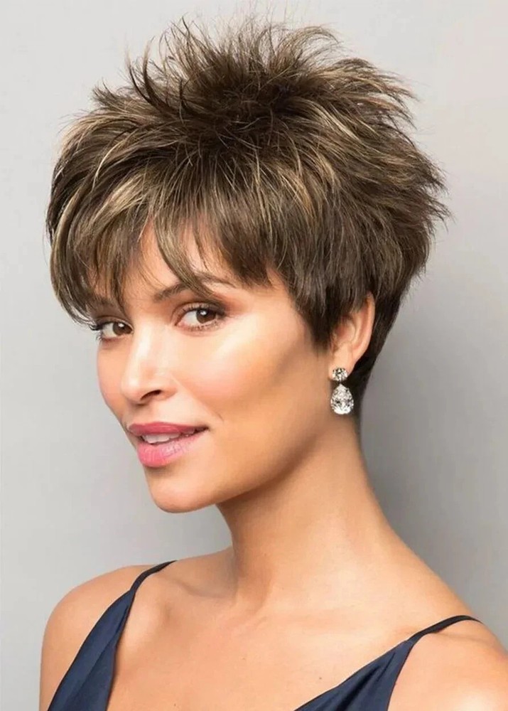 Pixie Boy Cut Hairstyles Women's Short Length Straight Synthetic Hair Wigs Daily