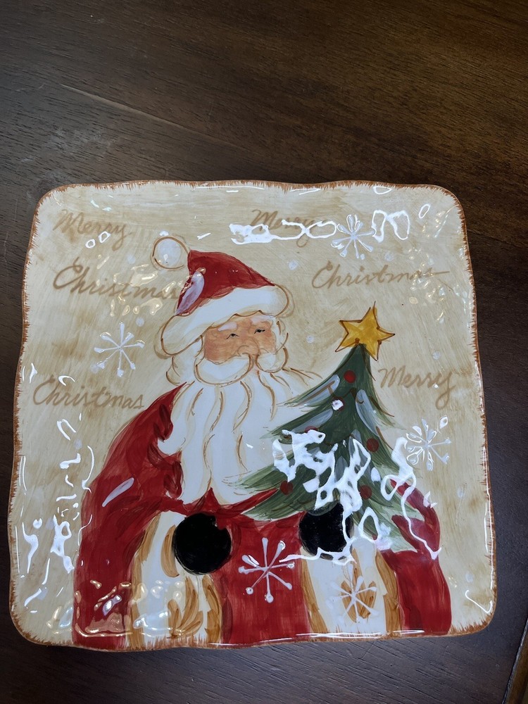 Maxcera Woodland Santa Square Cookie Salad Dinner Plate 9 inch Christmas Decor