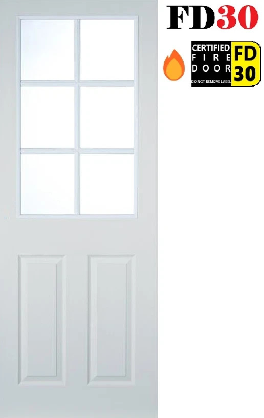 PREMDOR White Primed 2 Panel 6L Clear Glass Internal FD30 Fire Door (Damaged)