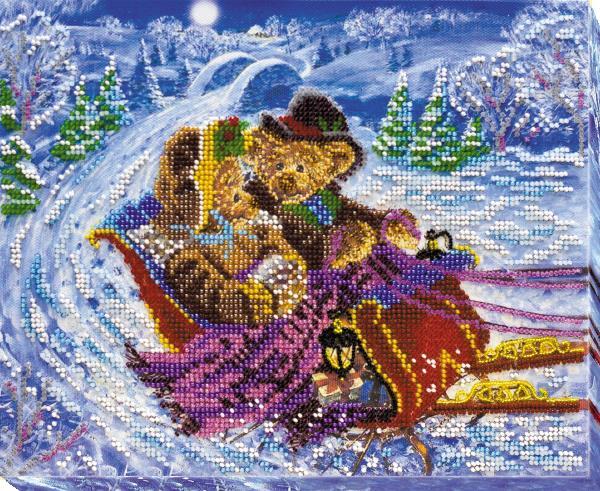 Bead embroidery kit Sled rushing needlework kit Art canvas beadwork pattern
