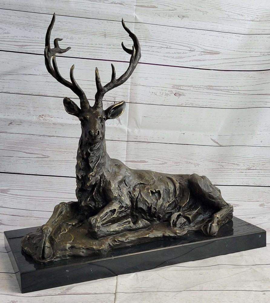 Fathers Day Gift - Elk Stag Buck Deer Hunter Bronze Marble Wildlife Art Statue-image