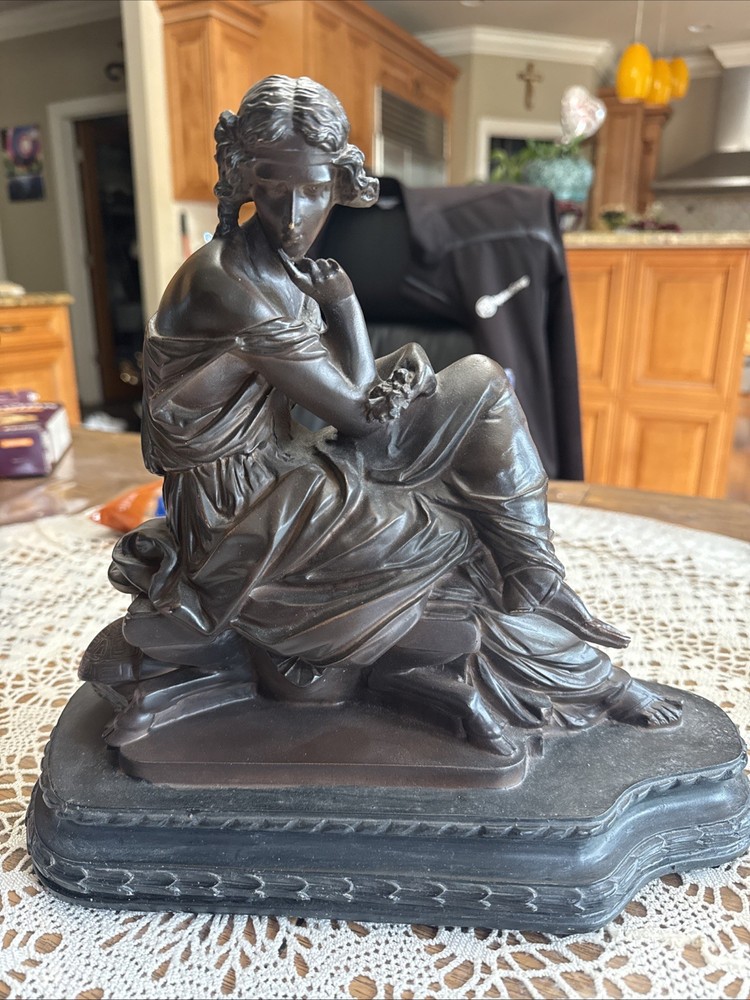 Antique Greek Roman Sitting Woman Statue Art Nouveau Composite Sculpture