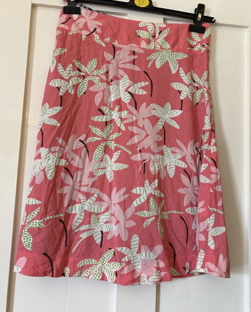 White Stuff Pink Funky Floral Cotton Fully Lined Flared Skirt UK8 L26