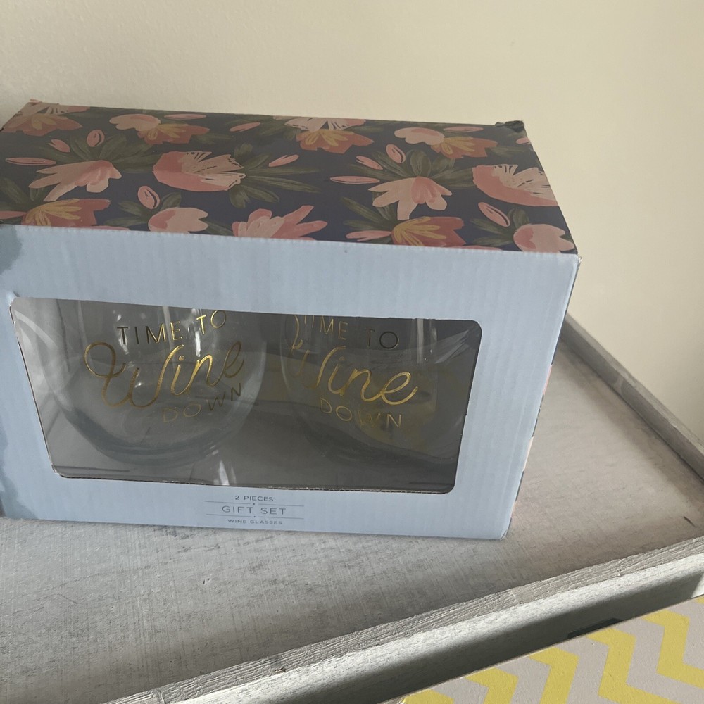 Gift Set of 2 Time to Wine Down Stemless Wine Glasses 17.5oz Each