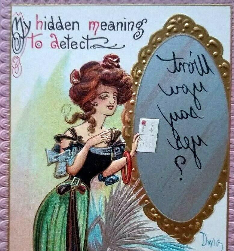 Victorian Postcard Pretty Witch Magic Mirror Dwig Series 30 Won't You Say Yes