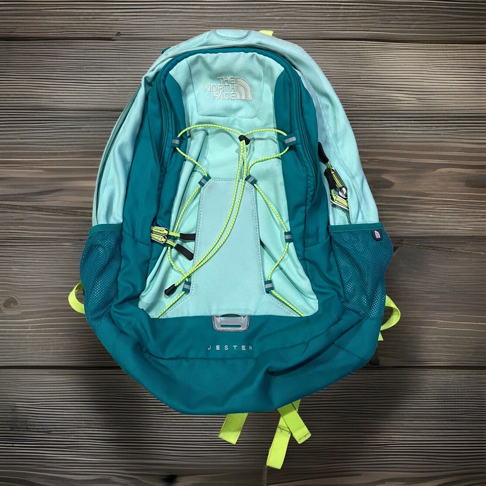 The North Face Jester Backpack in Neon Green with Blue Zip Daypack  