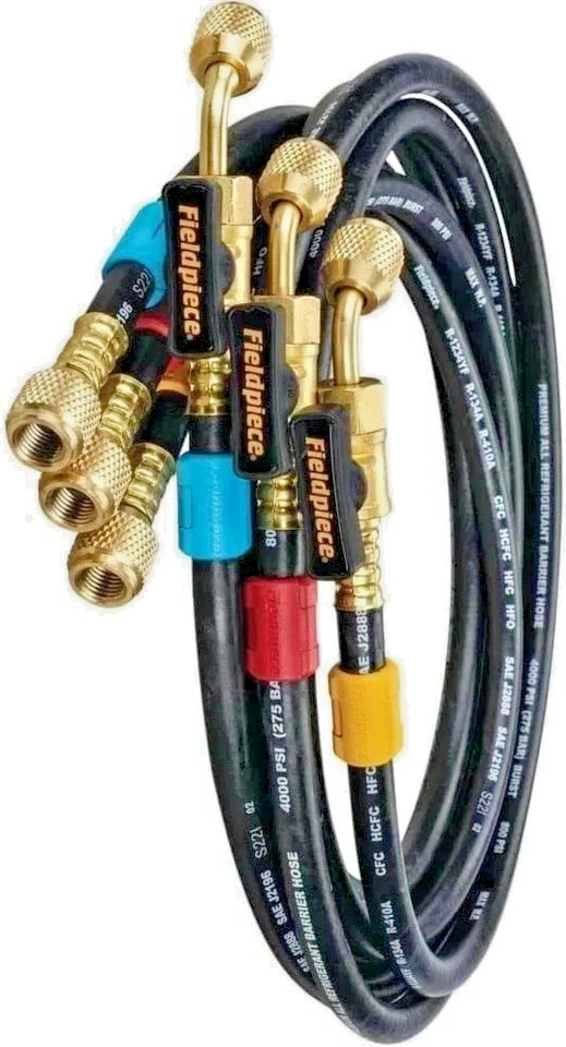 Fieldpiece HR3B Ball Valve Refrigerant Hose Set 3 Pack with Color Tags 1/4