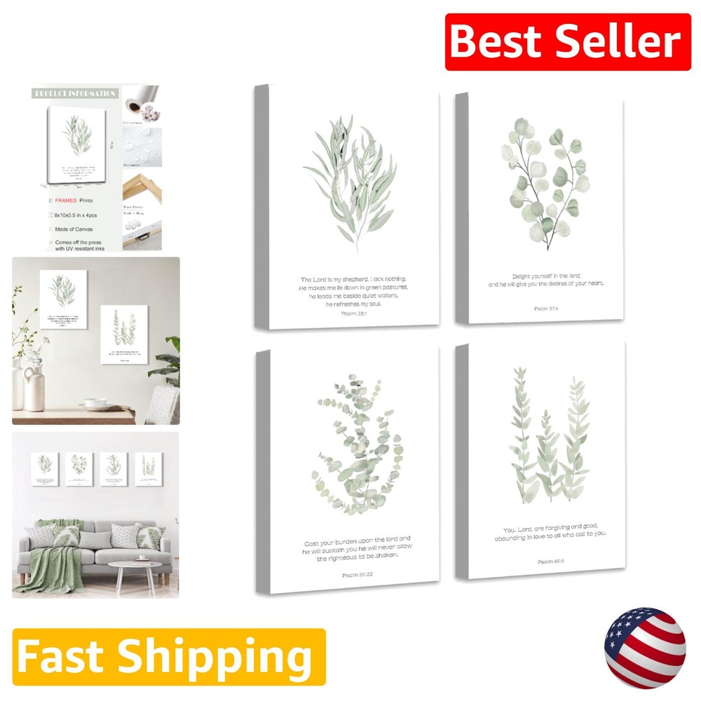 Botanical Inspirational Bible Verse Canvas Wall Art Set - 8x10 Inches, Set of 4