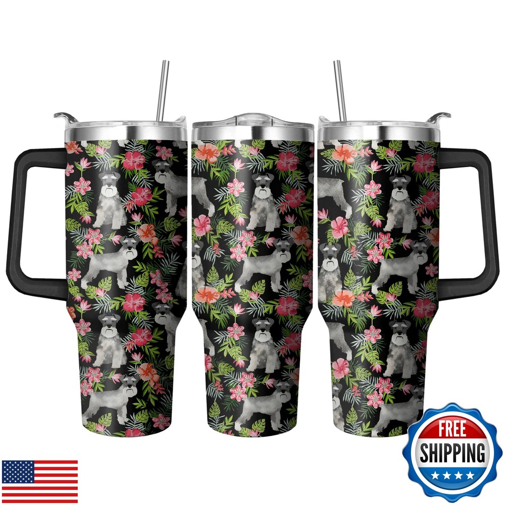 40 Oz Schnauzer Tumbler with Handle and Straw, Double Wall Stainless Steel Sc