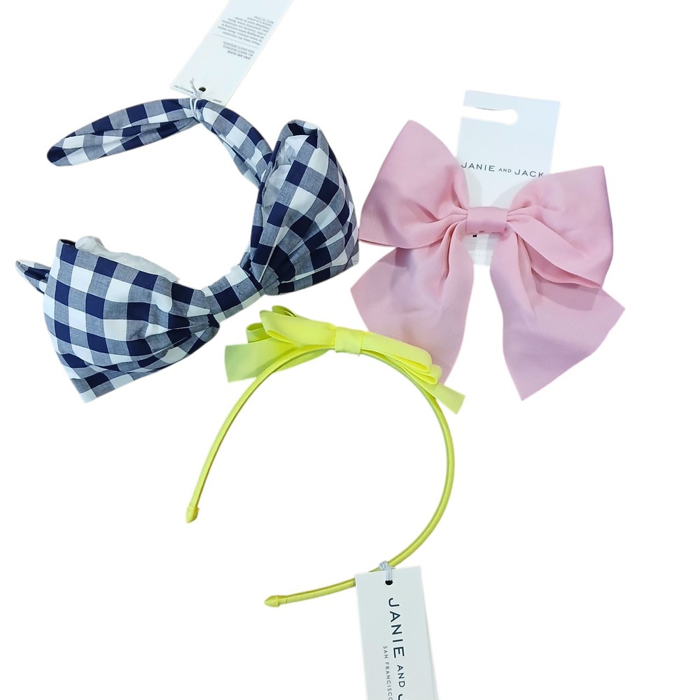 Lot Of 3 NEW Janie And Jack Hair Accesories Bows Bands One Size Fits Colorful