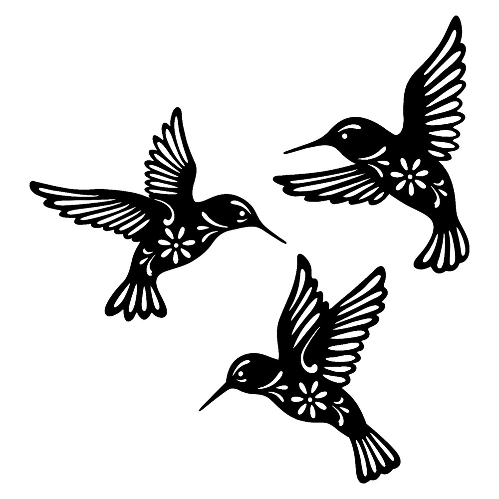 3X Daogtc Metal Hummingbird Wall Art Decor-Black Metal Wall ArtBird Wall Sculptu