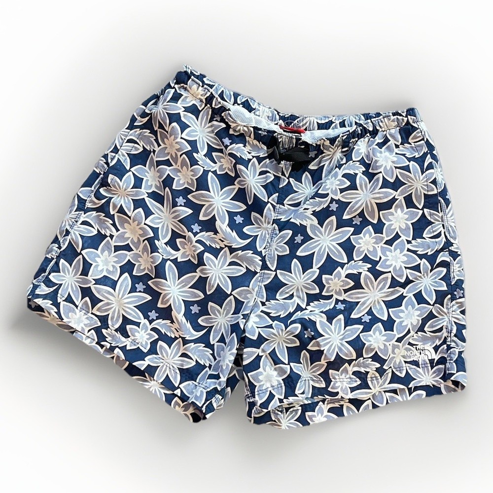 North Face Shorts Womens Medium Blue Floral Pockets 5 Inch Inseam Outdoor Mesh