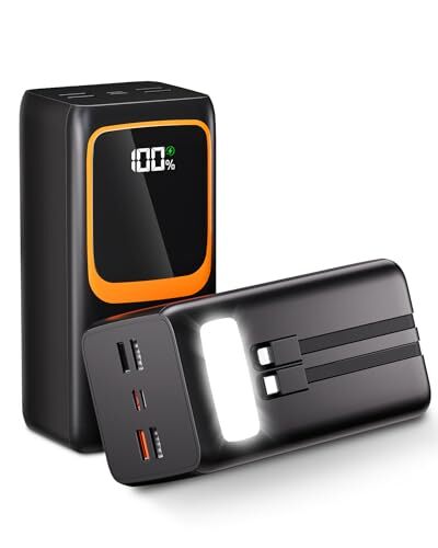 50000mAh Power Bank with Built-in Cable: 22.5W Fast Charging External Battery...