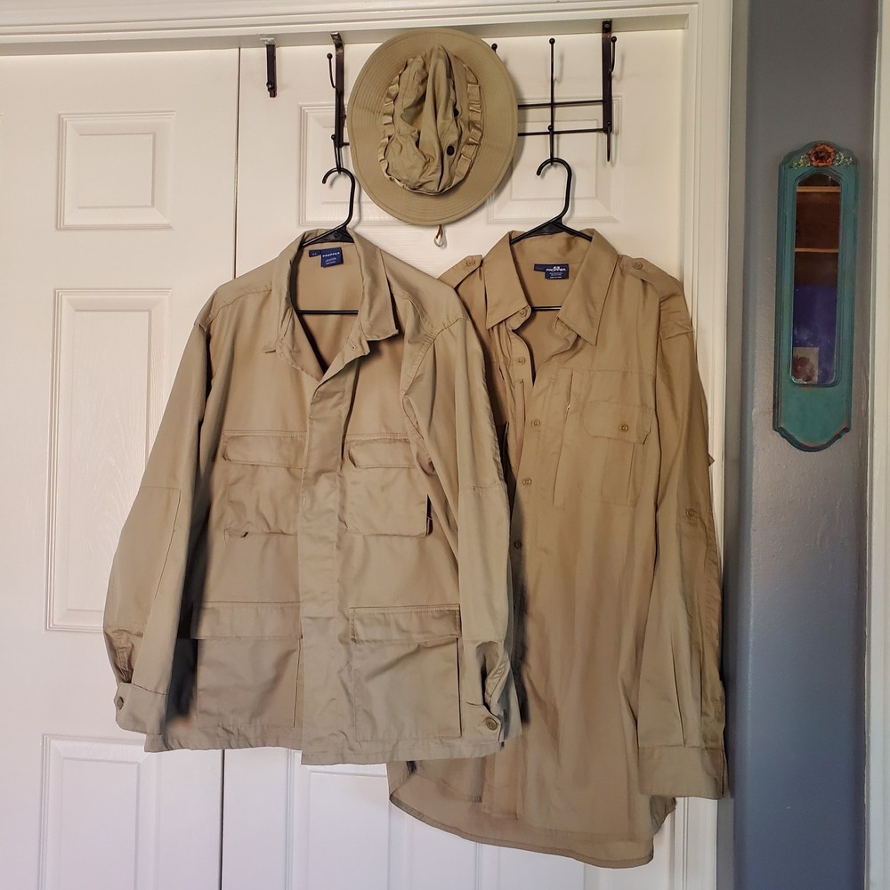 Propper BDU Coat, Battle RIP P/C Shirt & Safari Hat Set Khaki Outdoors Fishing