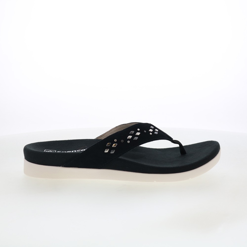 Spenco Laguna Stud SP1139BLK Womens Black Suede Flip-Flops Sandals Shoes