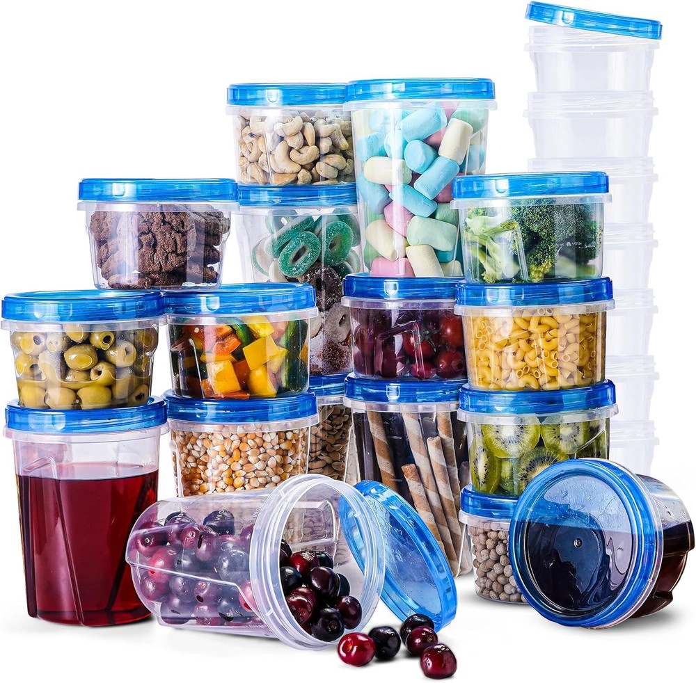 Freezer Storage Containers W/ Lids-12 Plastic 32 oz Deli Containers W/ 12 Screw