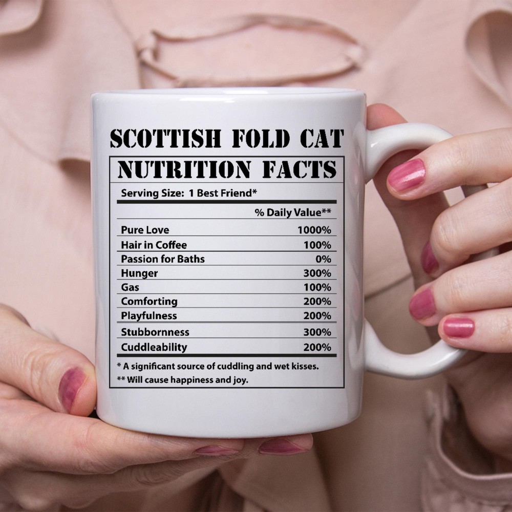 Funny Scottish Fold Cat Gifts Nutritional Facts White Coffee Mug