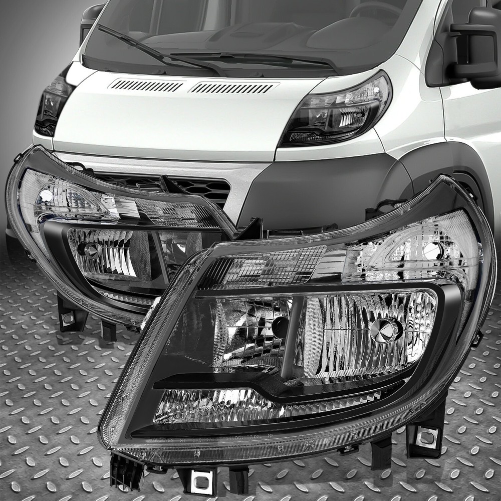 For 14-22 Ram Promaster 1500-3500 Black Housing Clear Corner Headlight Lamps