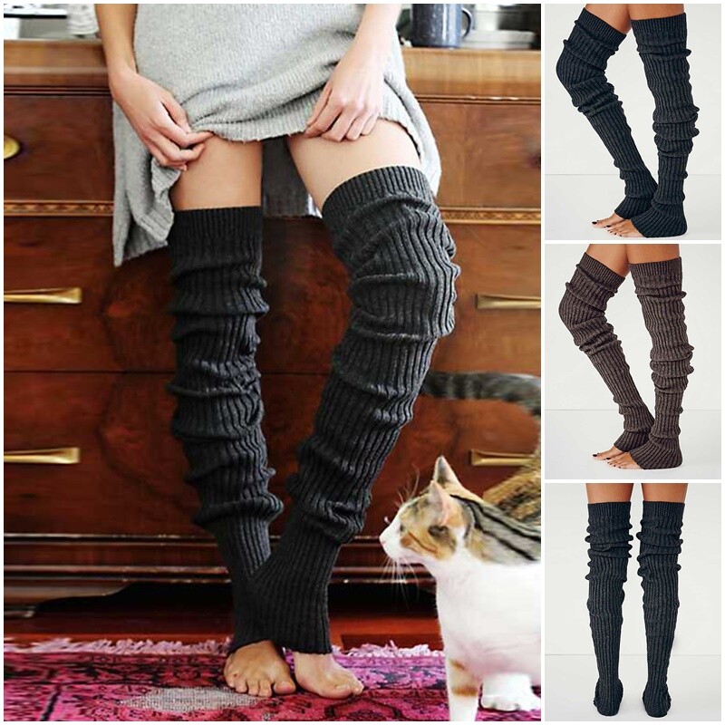Women Warm Winter Knitted Socks Over Knee Long Thigh High Boot Soft Stockings