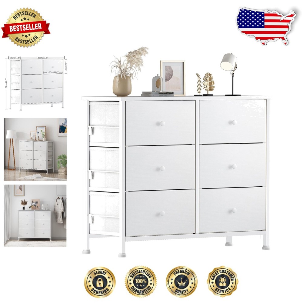 Modern White Fabric Dresser with Removable Drawers - Easy to Assemble and Move