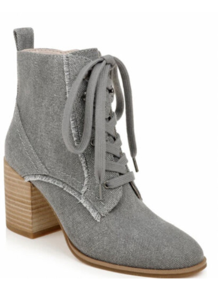 SPLENDID Womens Gray Pull Tab Lace Leonardo Round Toe Block Heel Booties 6 M