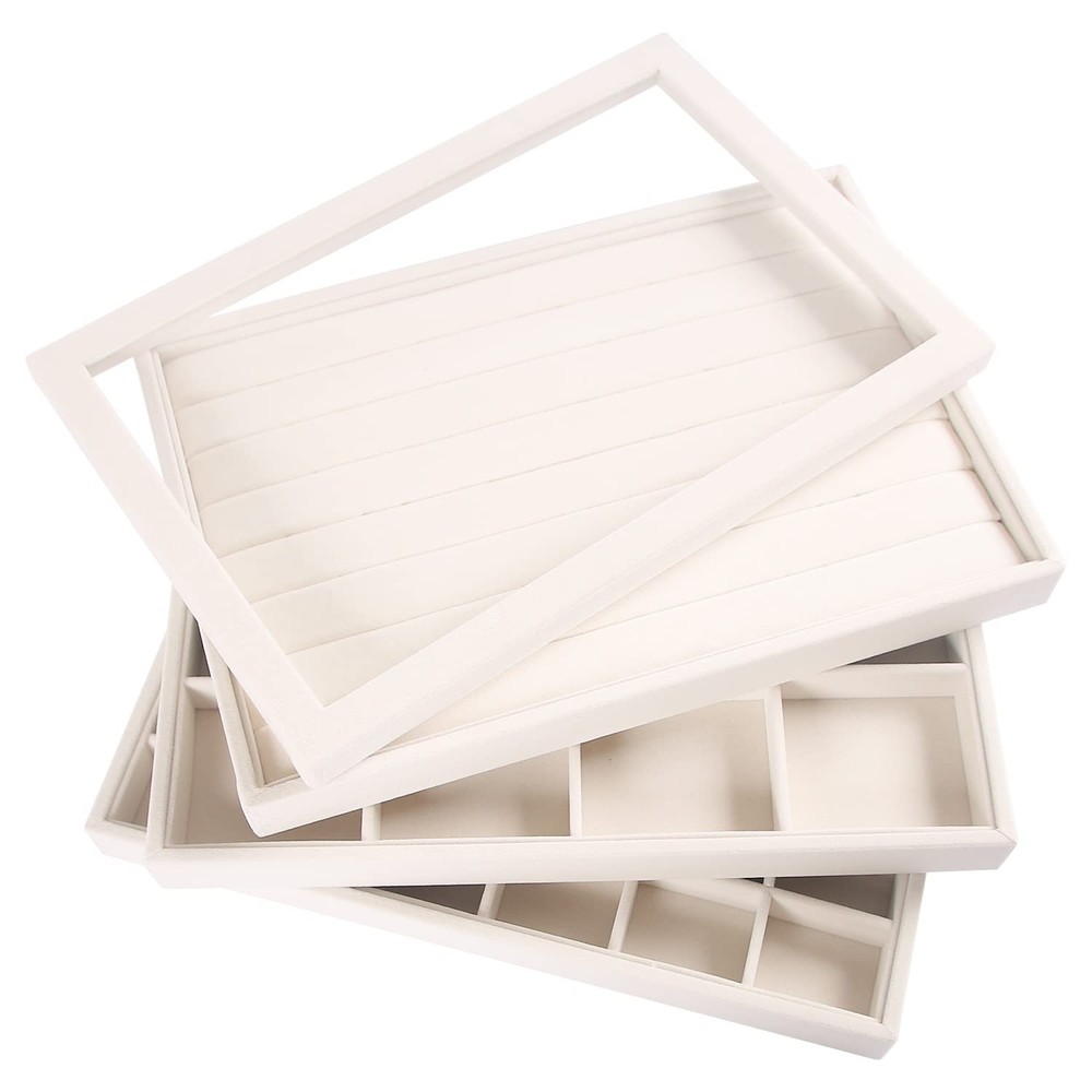 Jewelry Organizer Set with Clear Lid Trays for Earrings Necklaces Bracelets Drawer Storage