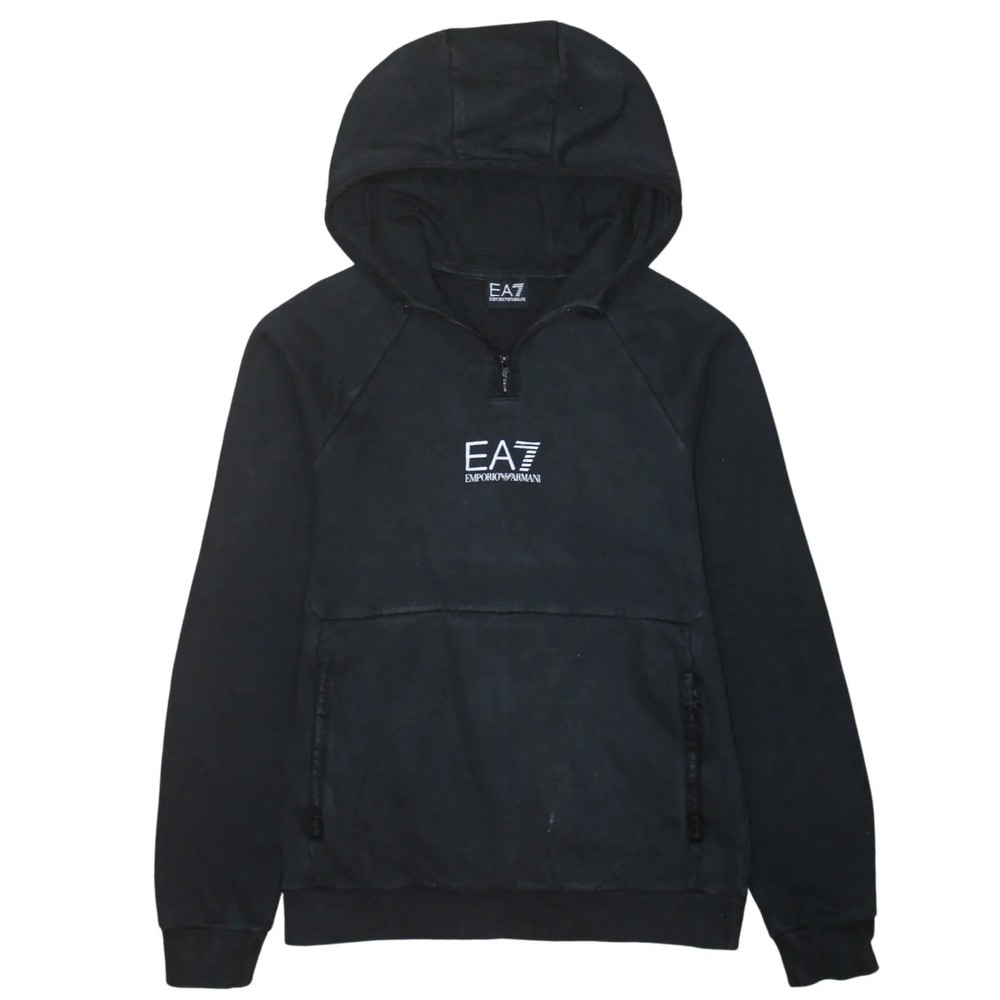 Emporio Armani Black Hoodie Women's Small EA7 Embroidered Logo Zip Pocket