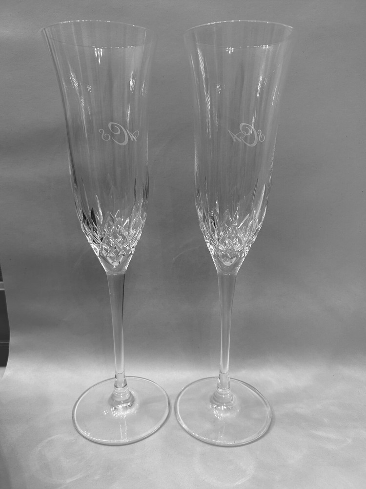 Waterford Lismore 2 Champagne Initialed Flutes