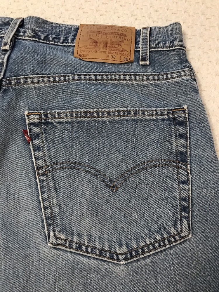 Vtg Levis Jeans Sz 38 X 29 Blue 505 Reg Fit Straight Leg Light Wash Y2K 2002