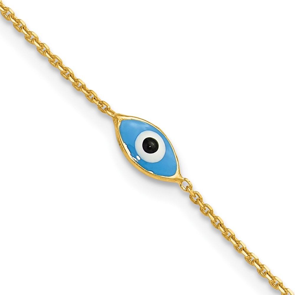 Sterling Silver Gold Plated Evil Eye Anklet 9 Inch with 1 Inch Extension 1.64 Grams