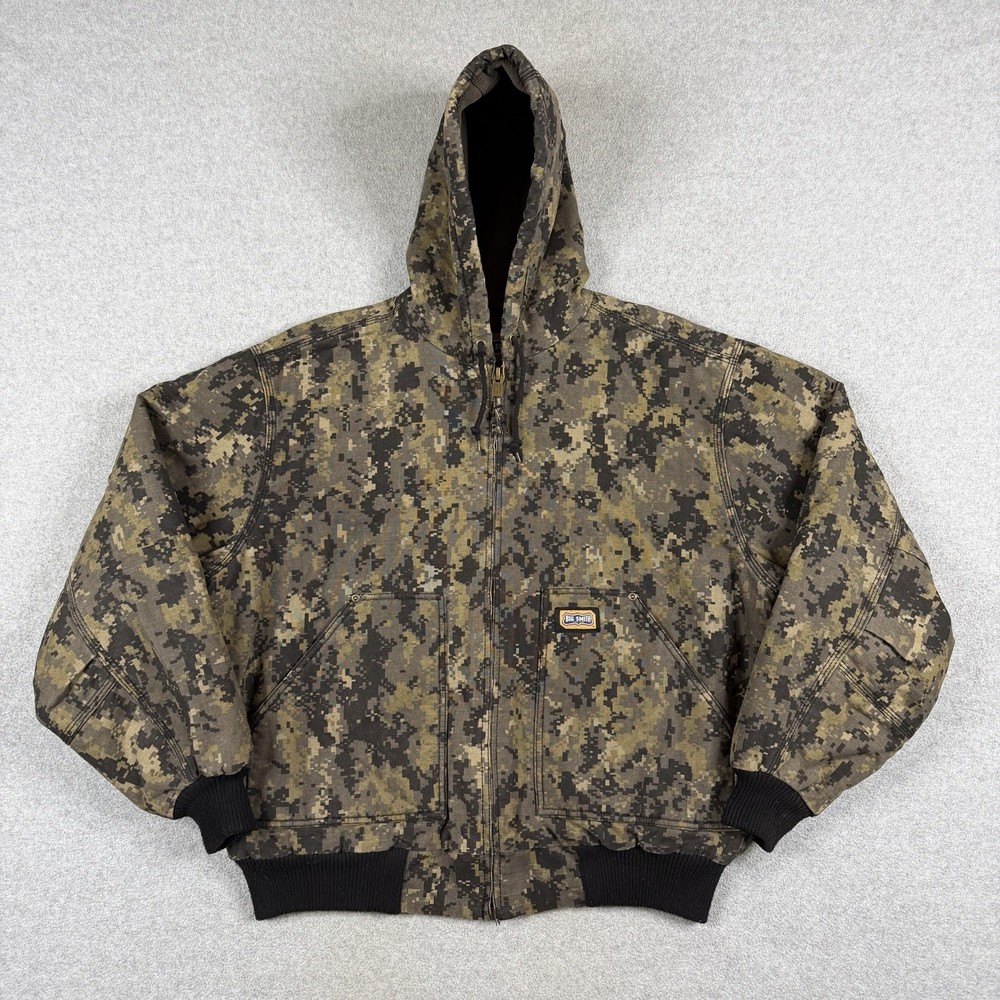 Big Smith Hooded Jacket Digital Camo Workwear Canvas Fleece Lined Coat Sz L