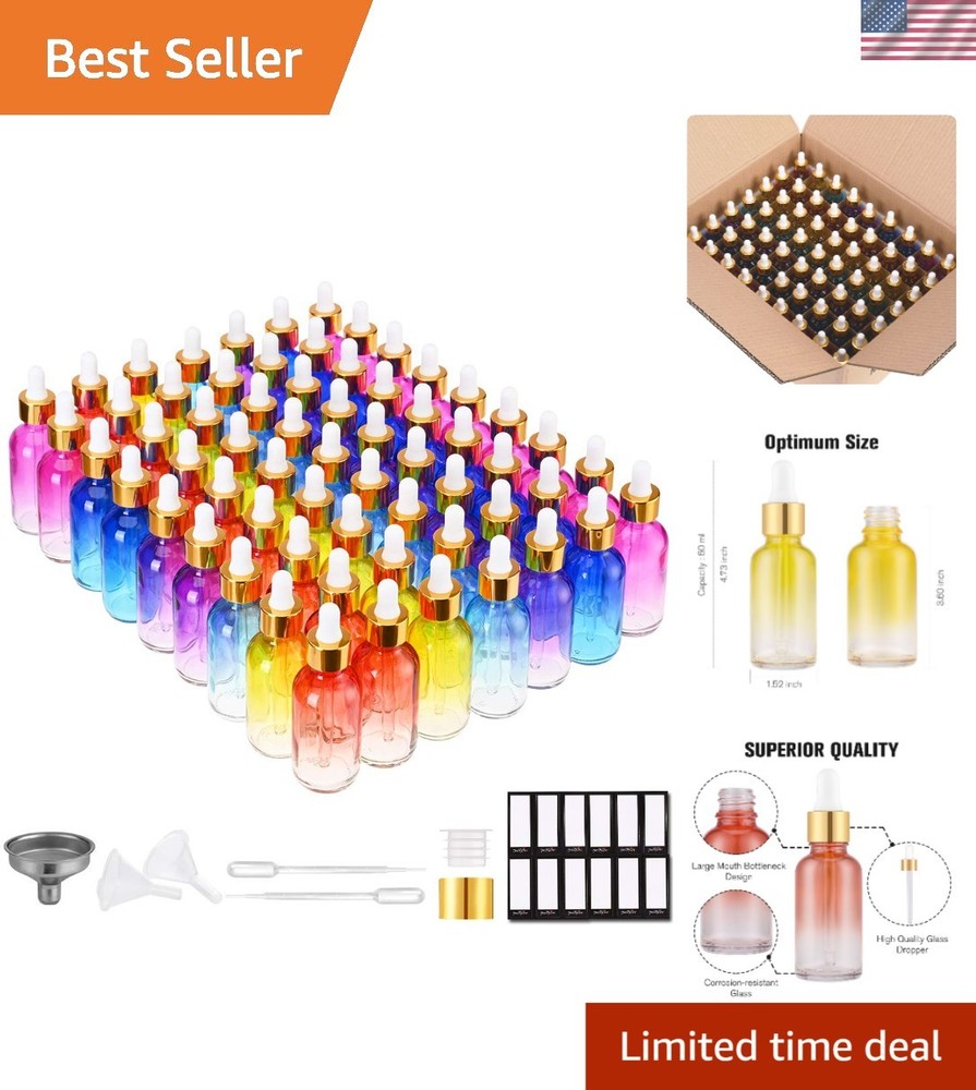 Essential Oil Storage Made Easy - 63 Pack 2oz Leakproof Rainbow Dropper Bottles