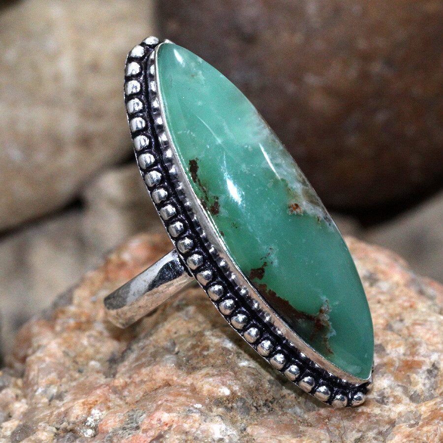 925 Silver Plated Chrysoprase Ethnic Ring Handmade Jewelry Size US 8 JW