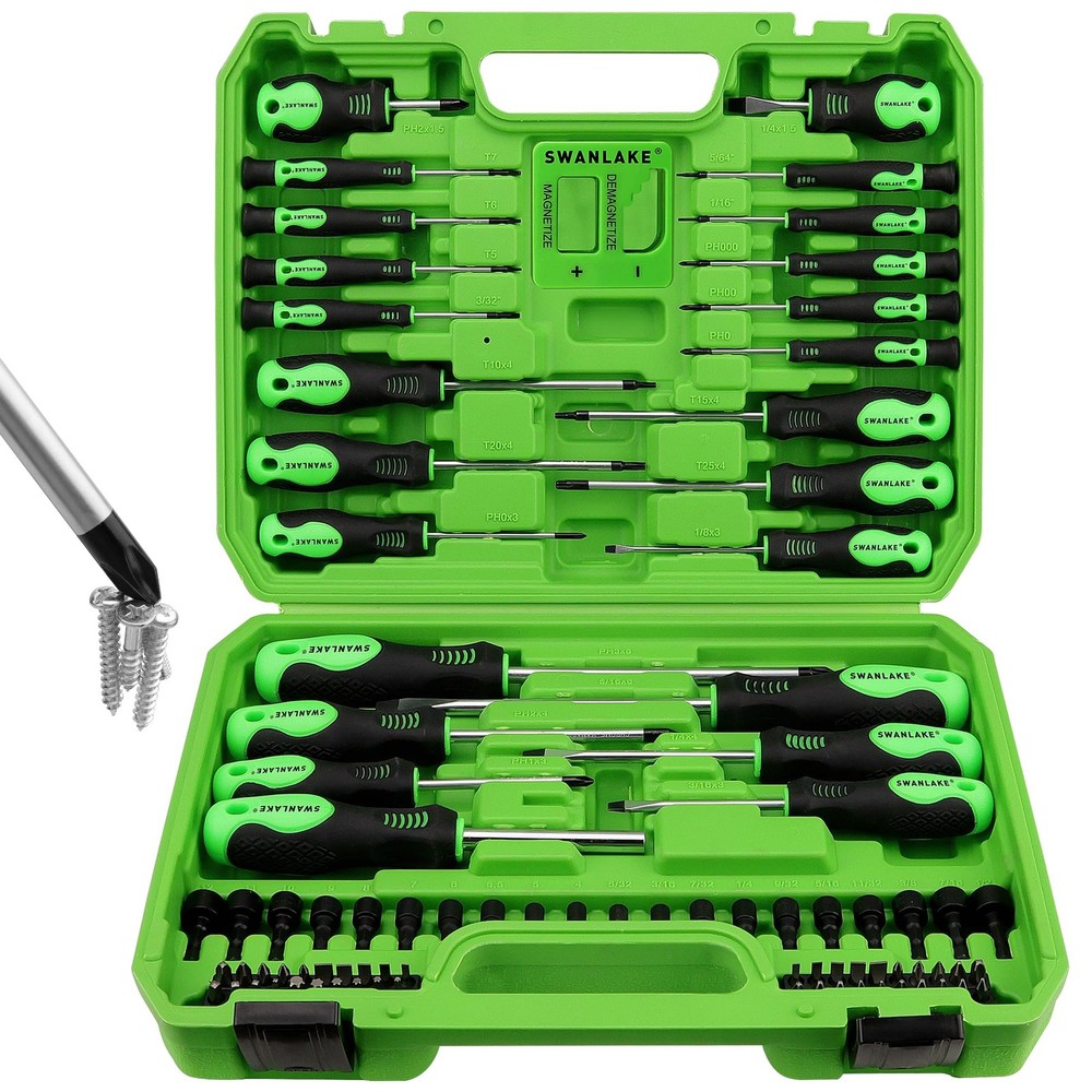 SWANLAKE 86PCS Magnetic Screwdriver Set with Slotted Phillips Torx Bits and Mini Tools