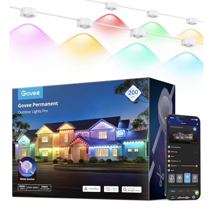 Govee Permanent Outdoor Lights Pro, 200ft with 120 RGBIC LED Lights for Daily